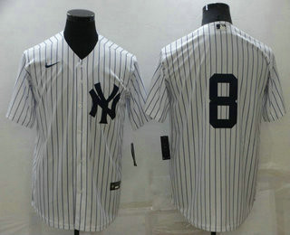 Men's New York Yankees #8 Yogi Berra White No Name Stitched MLB Nike Cool Base Throwback Jersey Mlb