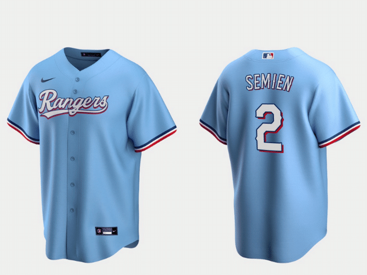 Men's Texas Rangers #2 Marcus Semien Light Blue Cool Base Stitched Baseball Jersey Mlb
