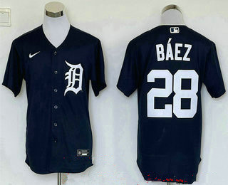 Men's Detroit Tigers #28 Javier Baez Navy Blue Stitched Cool Base Nike Jersey Mlb