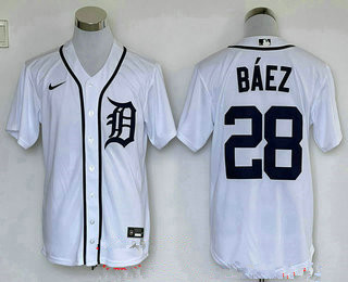 Men's Detroit Tigers #28 Javier Baez White Stitched Cool Base Nike Jersey Mlb