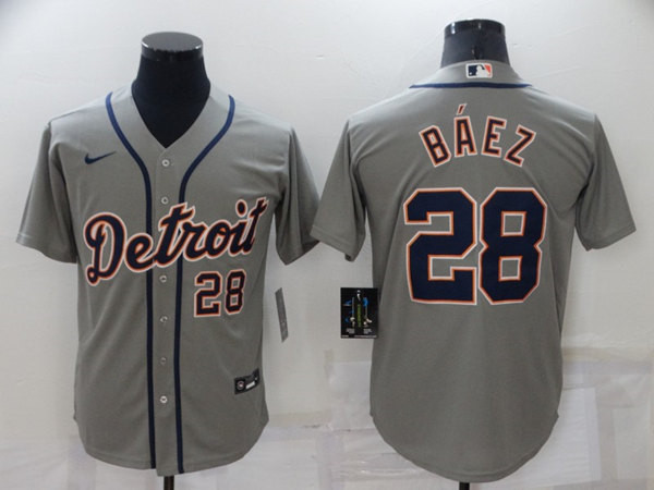 Men's Detroit Tigers #28 Javier Báez Grey Cool Base Stitched Jersey Mlb