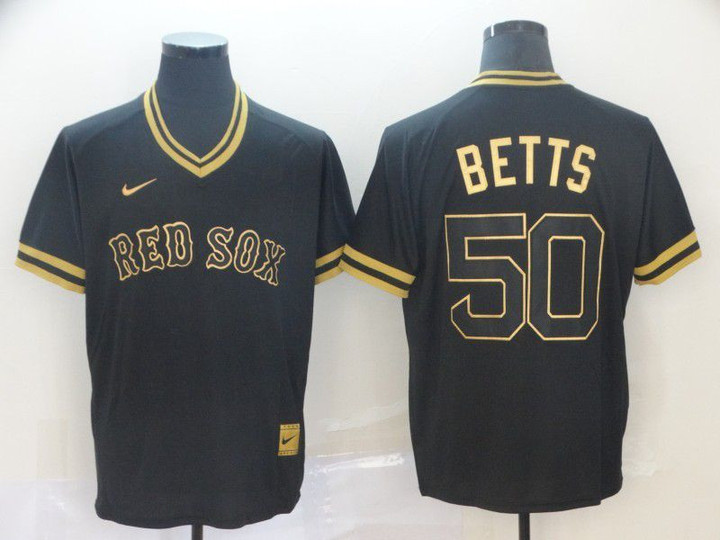 Men Boston Red Sox 50 Betts Black Gold Game Nike 2022 MLB Jersey Mlb