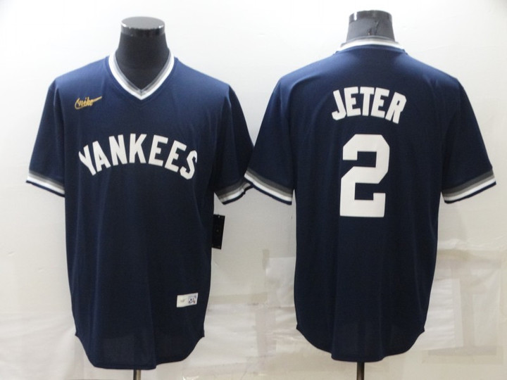 Men's New York Yankees #2 Derek Jeter Navy Blue Cooperstown Collection Stitched MLB Throwback Nike Jersey Mlb