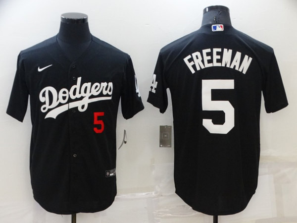 Men's Los Angeles Dodgers #5 Freddie Freeman Black Cool Base Stitched Baseball Jersey Mlb
