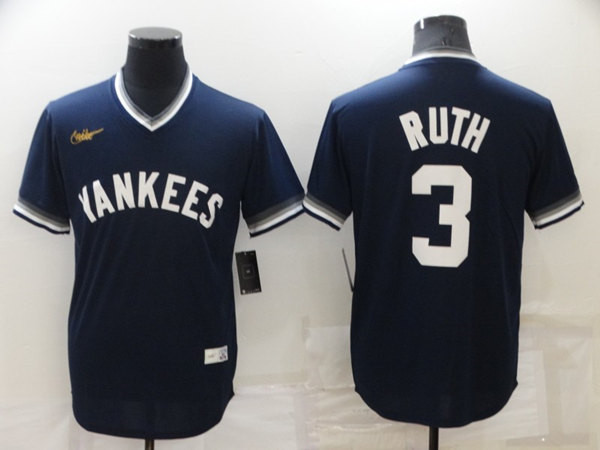 Men's New York Yankees #3 Babe Ruth Navy Blue Cooperstown Collection Stitched MLB Throwback Jersey Mlb