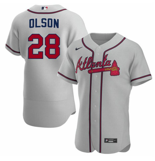 Men's Atlanta Braves #28 Matt Olson Gray Flex Base Stitched Baseball Jersey Mlb