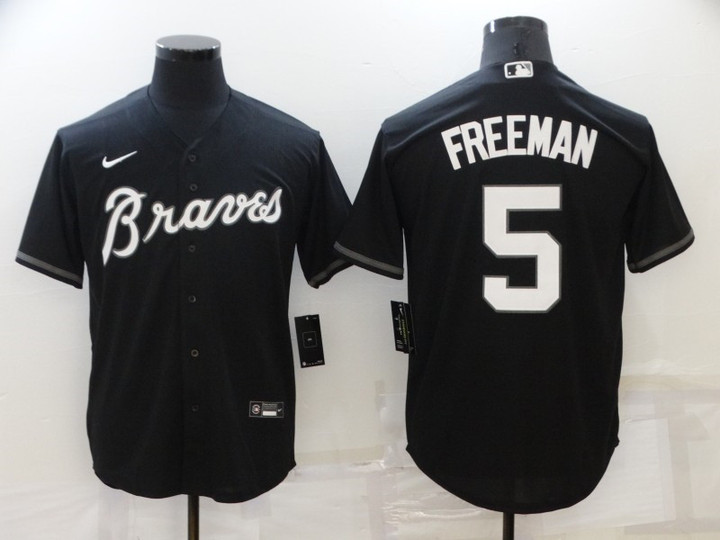 Men's Atlanta Braves #5 Freddie Freeman Black Cool Base Stitched Jersey Mlb