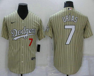 Men's Los Angeles Dodgers #7 Julio Urias Cream Pinstripe Stitched MLB Cool Base Nike Jersey Mlb