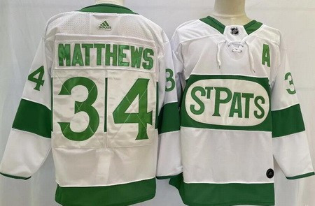 Men's Toronto Maple Leafs #34 Auston Matthews White 2019 St Pats Authentic Jersey Nhl