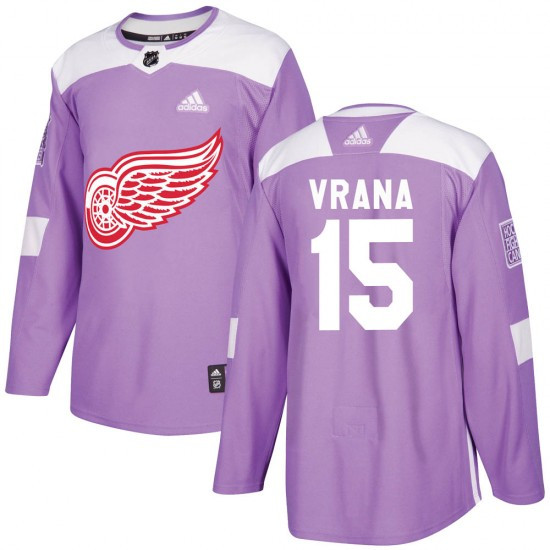 Men's Detroit Red Wings #15 Jakub Vrana Adidas Authentic Hockey Fights Cancer Practice Purple Jersey Nhl