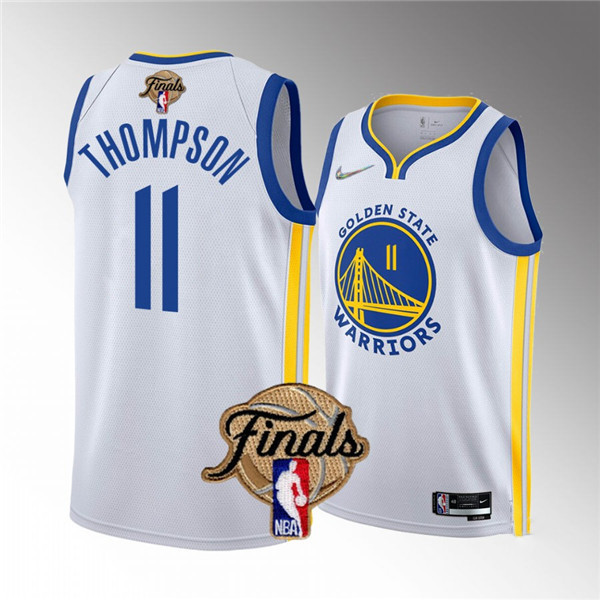 Men's Golden State Warriors #11 Klay Thompson White 2022 Finals Stitched Basketball Jersey Nba