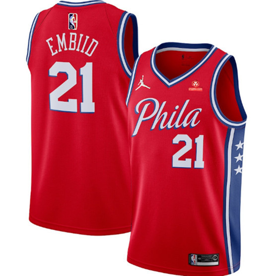 Men's Philadelphia 76Ers #21 Joel Embiid Red Statement Edition Stitched Jersey Nba