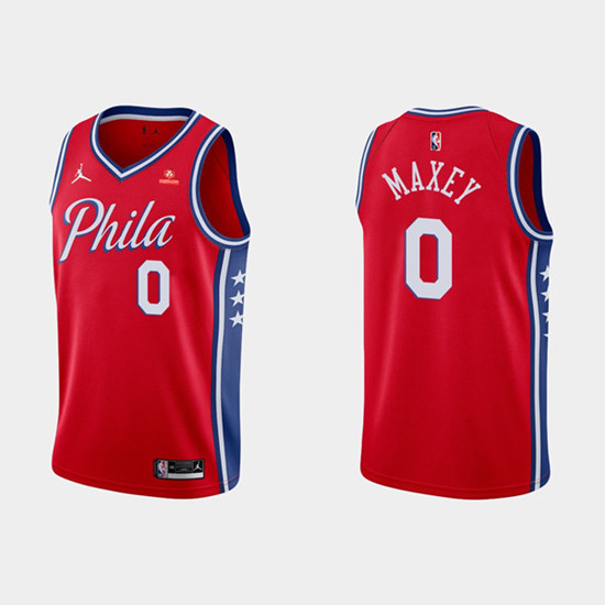 Men's Philadelphia 76Ers #0 Tyrese Maxey Red Statement Edition Stitched Jersey Nba