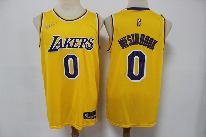 Men's Los Angeles Lakers #0 Russell Westbrook Yellow 75Th Anniversary Diamond 2021 Stitched Jersey Nba