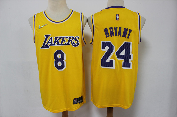 Men's Los Angeles Lakers #8 #24 Kobe Bryant Yellow 75Th Anniversary Diamond 2021 Stitched Jersey Nba