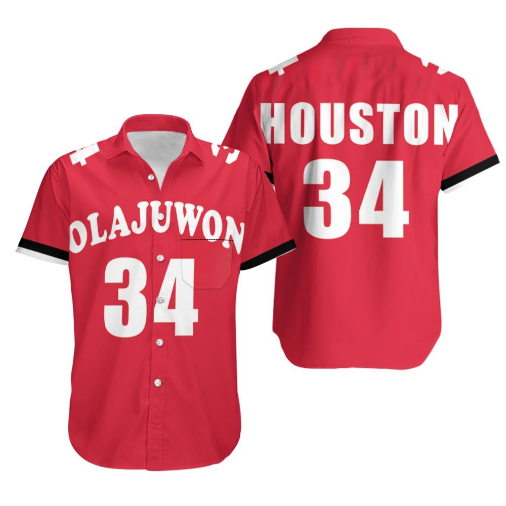 HOT Hakeem Olajuwon34 Houston Rockets 1993-94 Hawaiian Shirt1