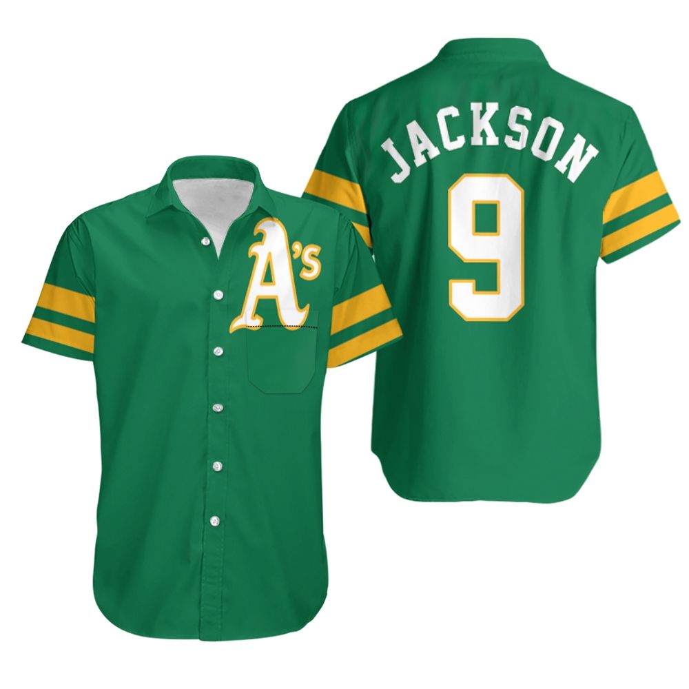 HOT Oakland Athletics Reggie Jackson 9 2020 Green MLB Tropical Shirt1