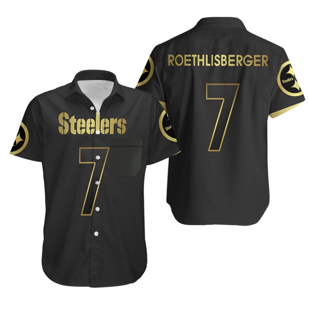 BEST NFL Pittsburgh Steelers 7 Ben Roethlisberger Black Golden 3D Aloha Shirt1