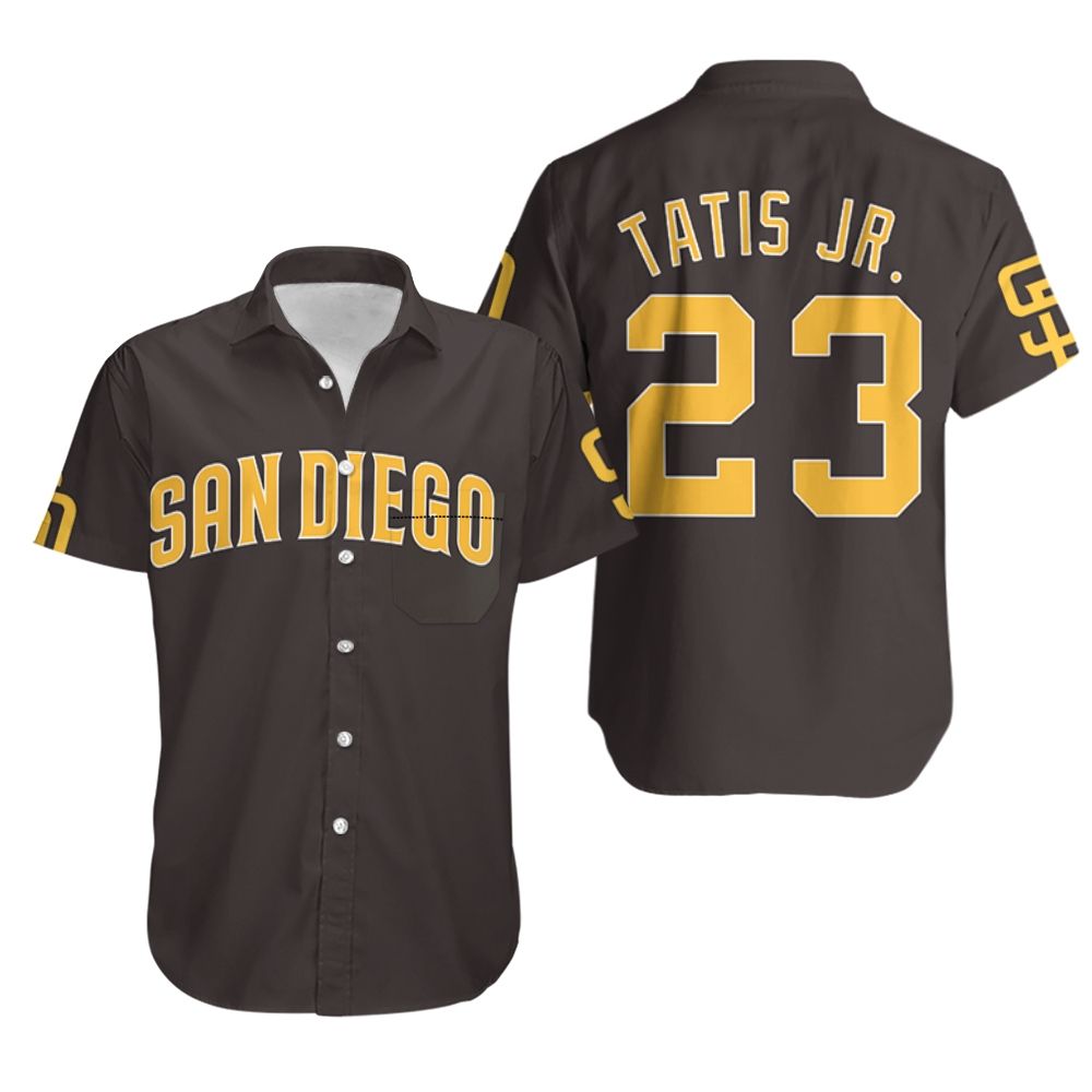 BEST MLB San Diego Padres Fernando Tatis Jr 23 Brown 3D Aloha Shirt1