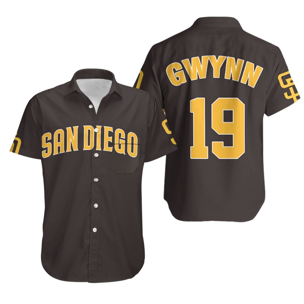 BEST MLB San Diego Padres Tony Gwynn 19 Dark Brown 3D Aloha Shirt2