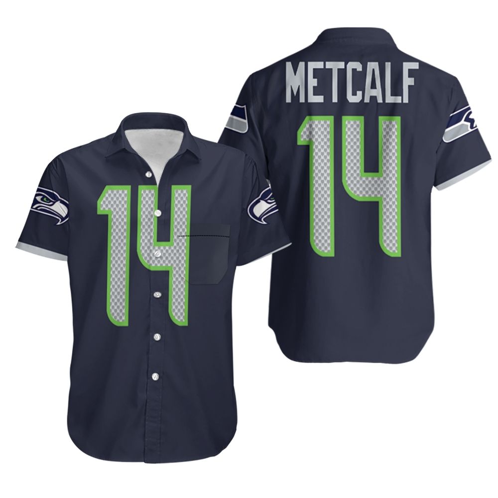 HOT Seattle Seahawks D K Metcalf Navy 100Th Season NFL Tropical Shirt1