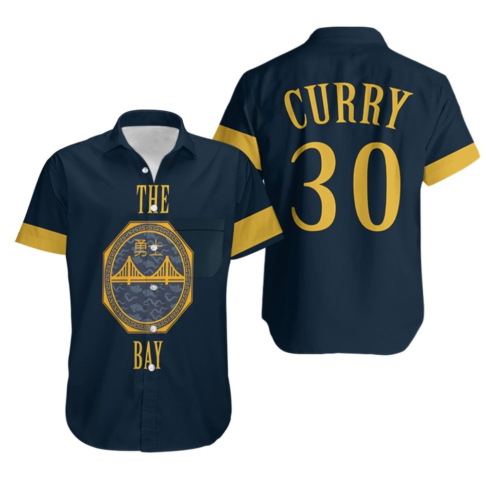BEST NBA Stephen Curry Golden State Warriors City Navy 3D Aloha Shirt2