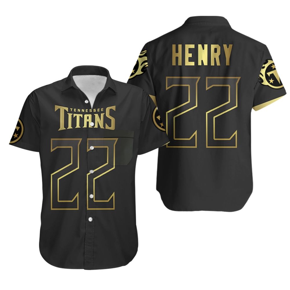 BEST NFL Tennessee Titans 22 Derrick Henry Black Golden 3D Aloha Shirt2