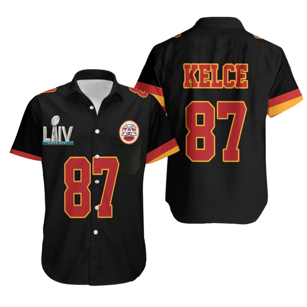 BEST NFL Travis Kelce 87 Kansas City Chiefs Black 3D Aloha Shirt2