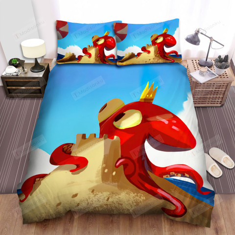 The Octopus Protecting His Castle Bed, Octopus Twin Bedding Set
