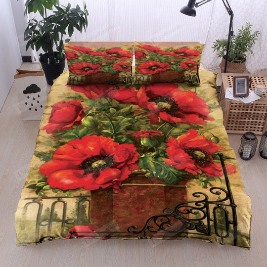 Basket Of Poppy Flower Cotton Bed, Poppy Flower Duvet Cover
