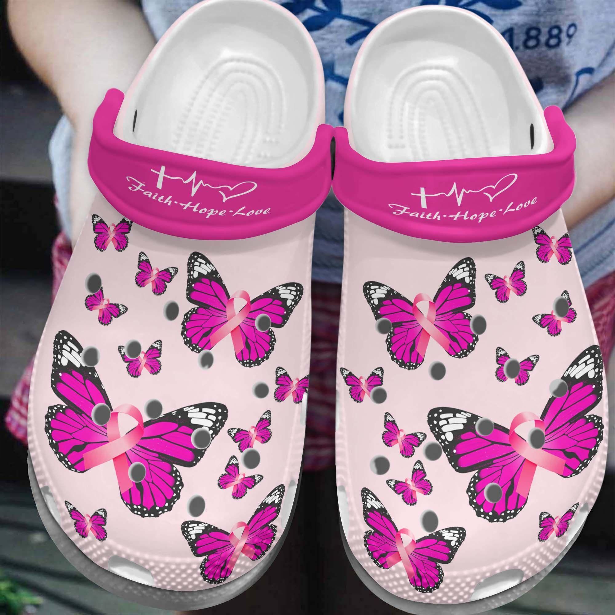 Breast Cancer Faith Hope Love Crocs Classic Clogs Shoes