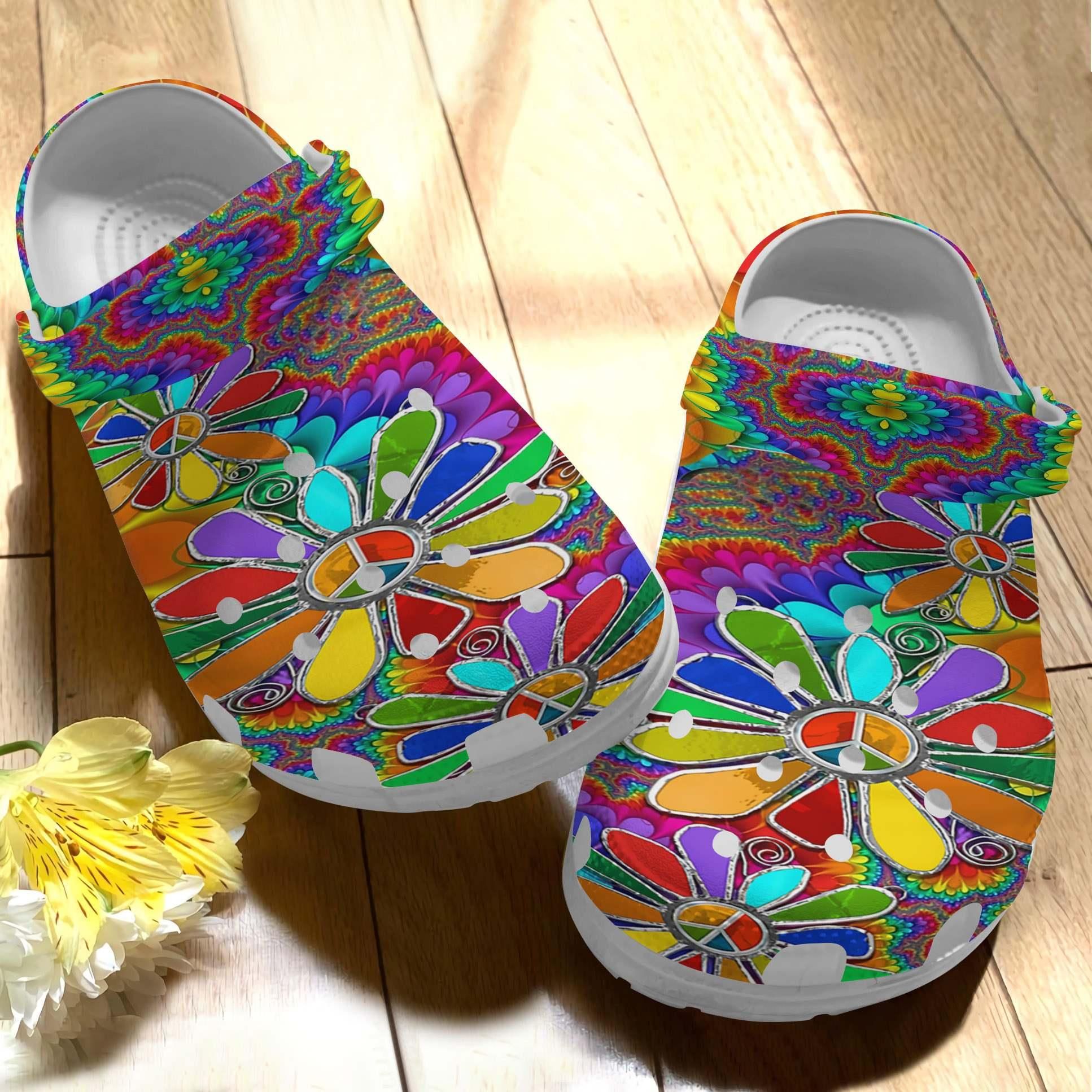 Hippie Flower Crocs Classic Clogs Shoes