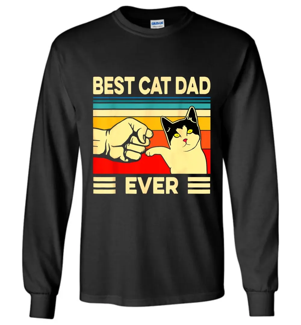 Vintage Best Cat Dad Ever Bump Fit Long Sleeve