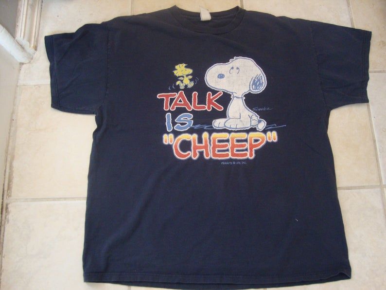 Vintage 90's Peanuts Gang Snoopy And Woodstock Talk Is Cheep Shirt