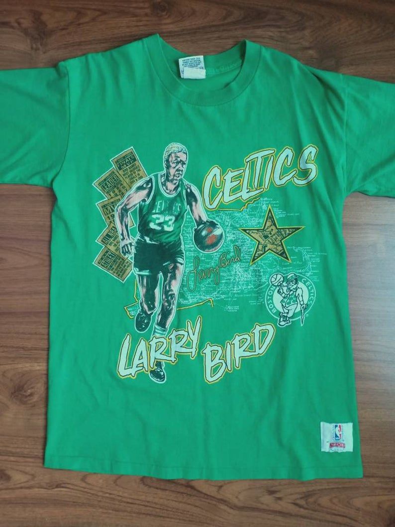 Vintage Larry Bird Caricature 90's Basketball Nba Boston Celtics Nutmeg Mills Shirt