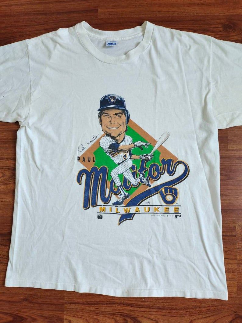Vintage Paul Leo Molitor Caricature 90's Mlb Milwaukee Brewers Shirt