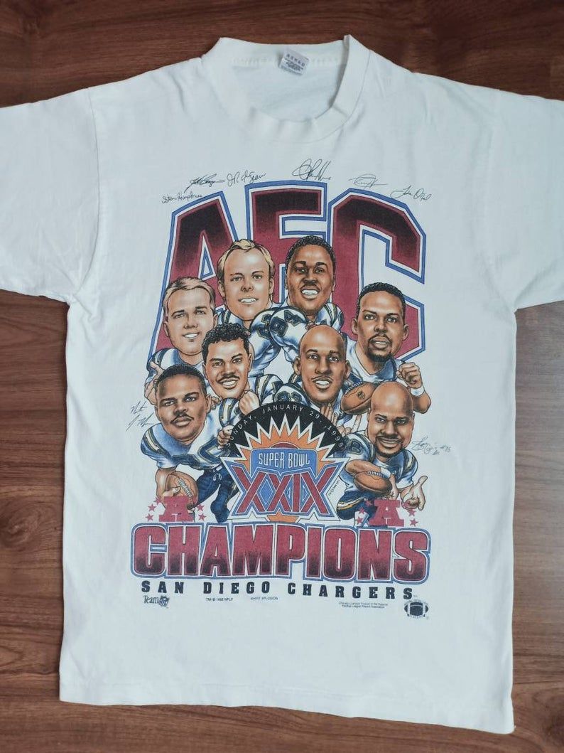 Vintage San Diego Chargers Caricature 90's Nfl Football Aec Champions Super Bowl Shirt