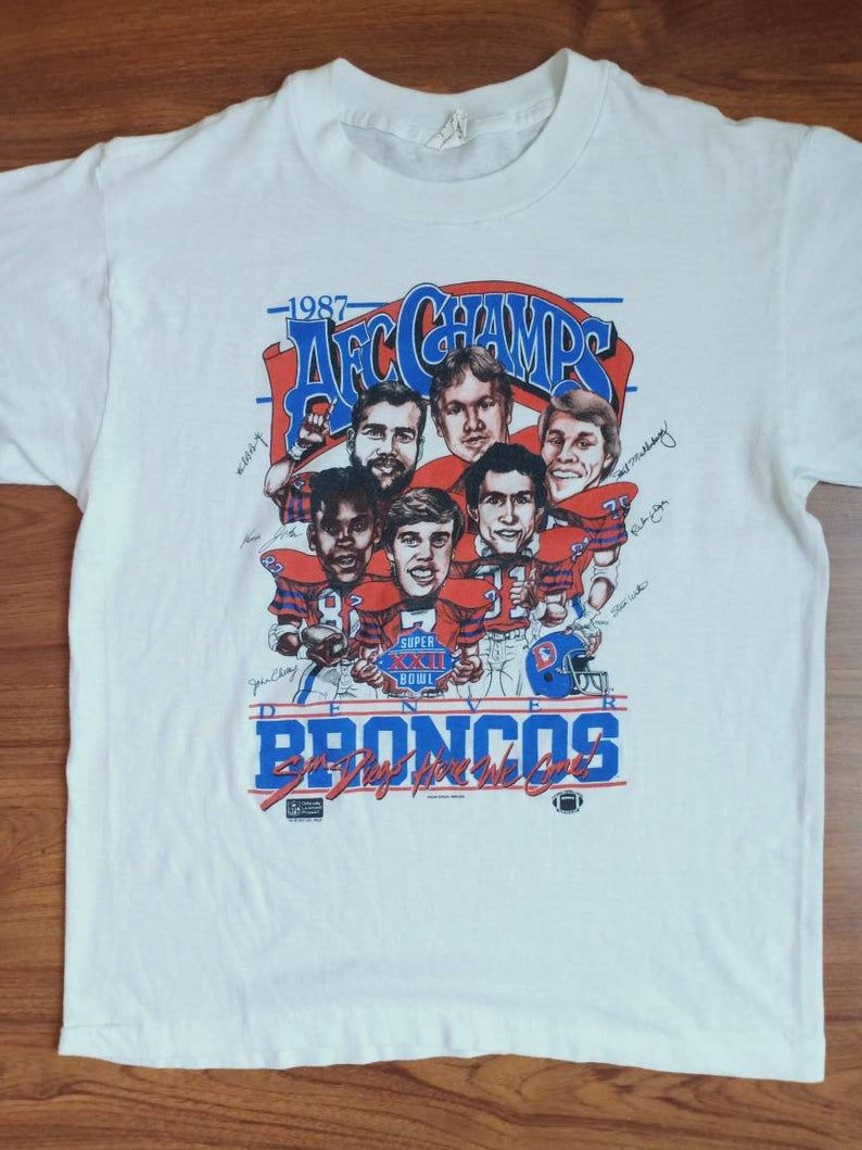 Vintage Denver Broncos Caricature 80's Nfl Football Salem Sportwear Soft And Thin Shirt
