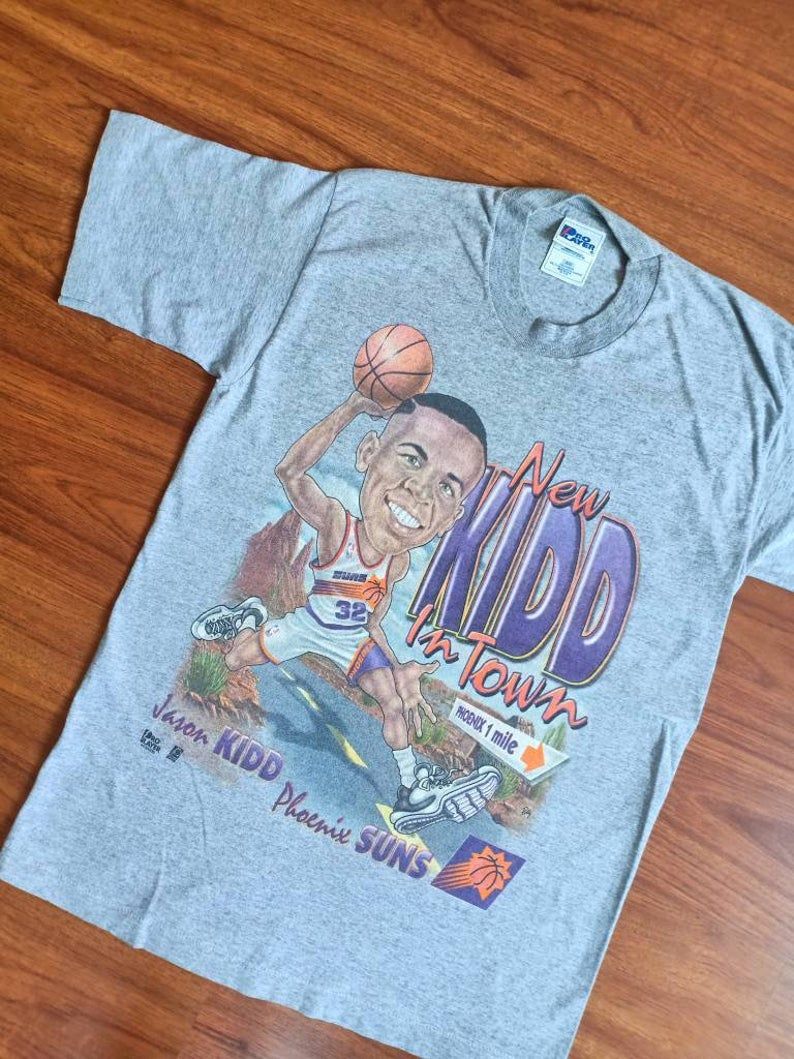 Rare Vintage Jason Kidd Caricature 90's Nba Phoenix Suns Shirt