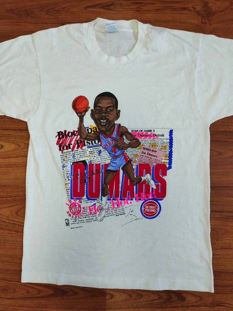 Rare Vintage Joe Dumars Caricature 90's Salem Sportswear Nba Basketball Detroit Pistons Shirt