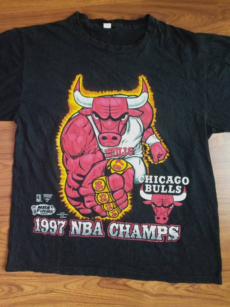 Vintage Chicago Bulls Five Rings Champion 90's Basketball Nba Shirt