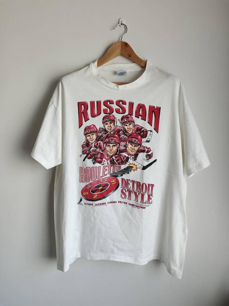 Vintage Detroit Red Wings Russian Five caricature 90's Shirt