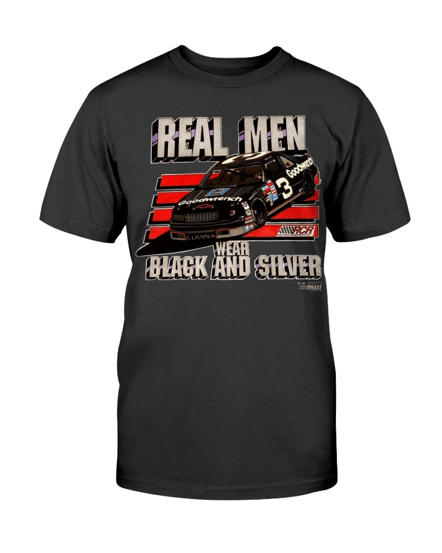 Vintage Dale Earnhardt Shirt 90S Dale Real Men Wear Black And Silver Shirt Intimidator Man In Black 90S Earnhardt Nascar T Shirt 063021