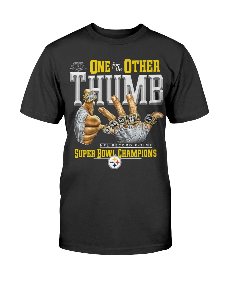 Vintage Y2K 2000S Pittsburgh Steelers One For The Other Thumb Super Bowl Champions Black Nfl Graphic T Shirt 072221