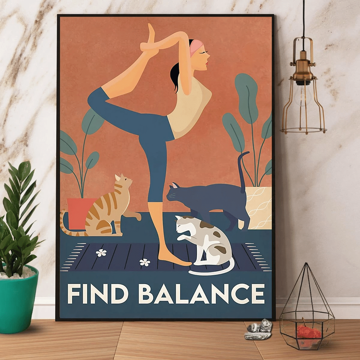 Yoga & Cats Find Balance Paper Poster Canvas Wall Decor