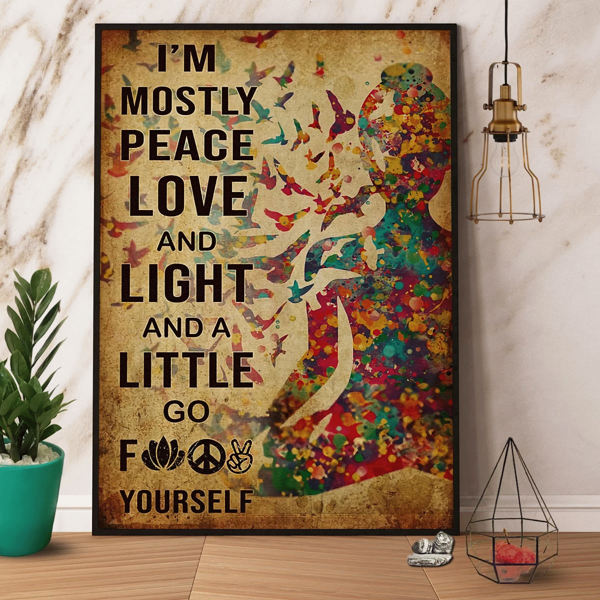Yoga Colorful I'M Mostly Peace Love And Light Paper Poster Canvas Wall Decor