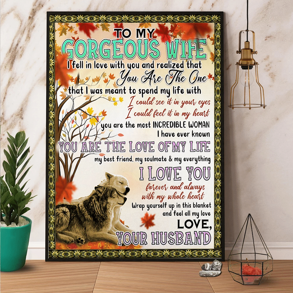 Wolf To My Wife I Love You Forever And Always Autumn Leaves Tree Vertical Paper Poster Canvas Wall Decor