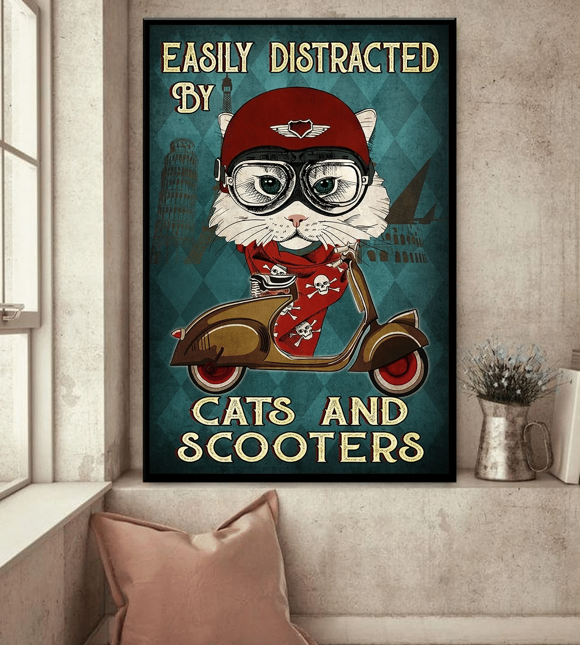 Pet Easily Distracted By Cats And Scooters Poster Decor Wall Art Visual Art