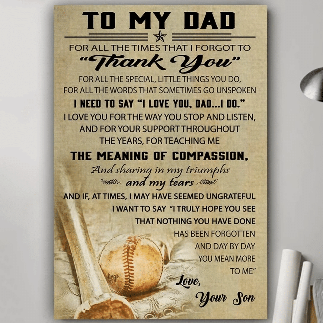 To My Dad From Son Baseball Canvas And Poster Canvas Wall Art My Poster Wall Vintage Posters Gift For Dad Fathers Day Gifts