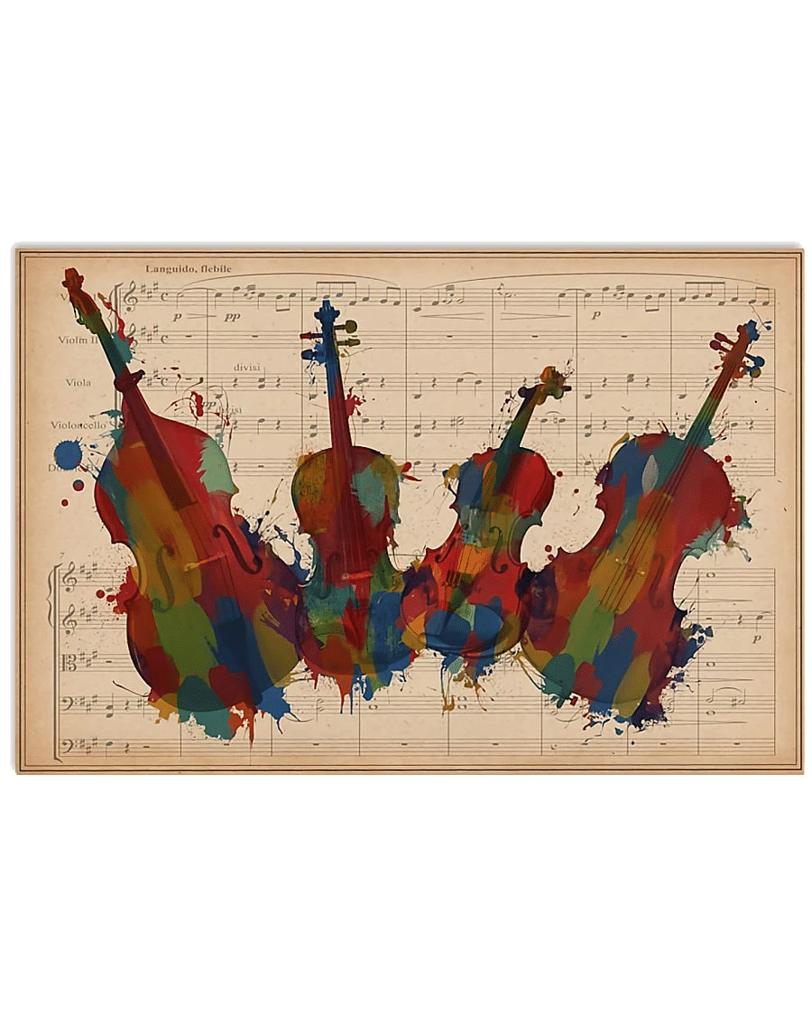 Contrabass Colorful With Music Sheet Horizontal Canvas And Poster | Wall Decor Visual Art